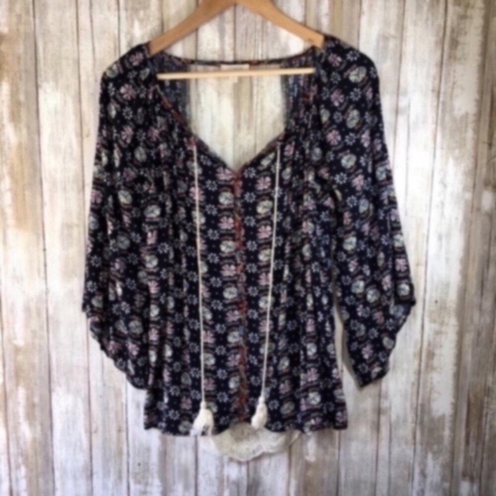 Umgee Embroidered Lace Back Blouse